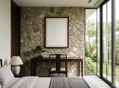 A bedroom with a wooden desk o