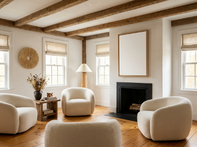 AI Generated - Spacious rural farmhouse bedro