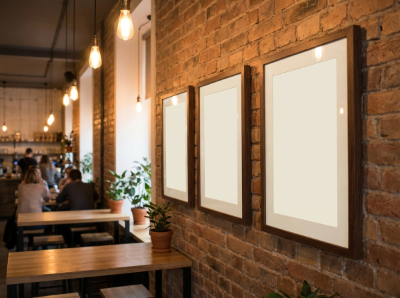 three A3 frames on a wall in a