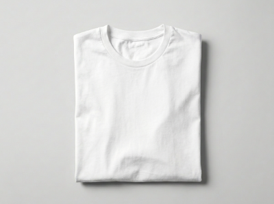 Copy of folded t-shirt laid flat in studio light