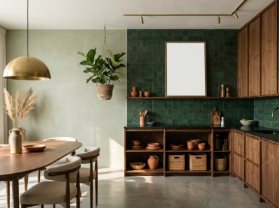 Open-plan kitchen-dining space, Japandi