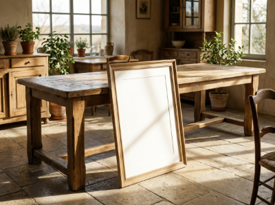 French villa interior, wooden frame